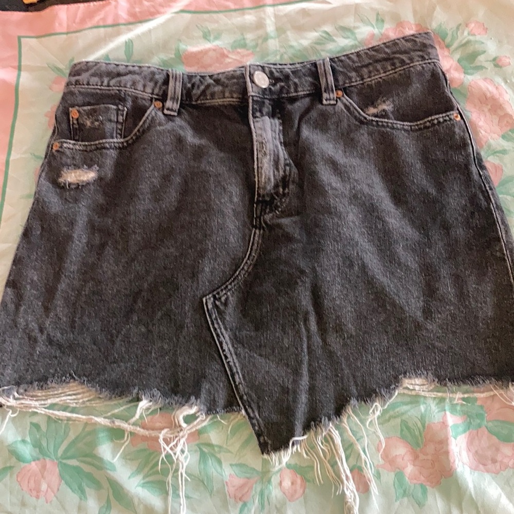 high waisted denim mini skirt